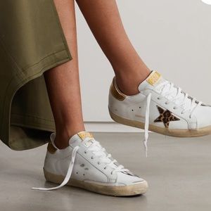 Golden Goose Superstar - distressed Leopard print calf hair trimmed sneakers 40